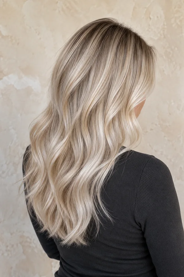 Pearl blonde waves with a soft root shadow