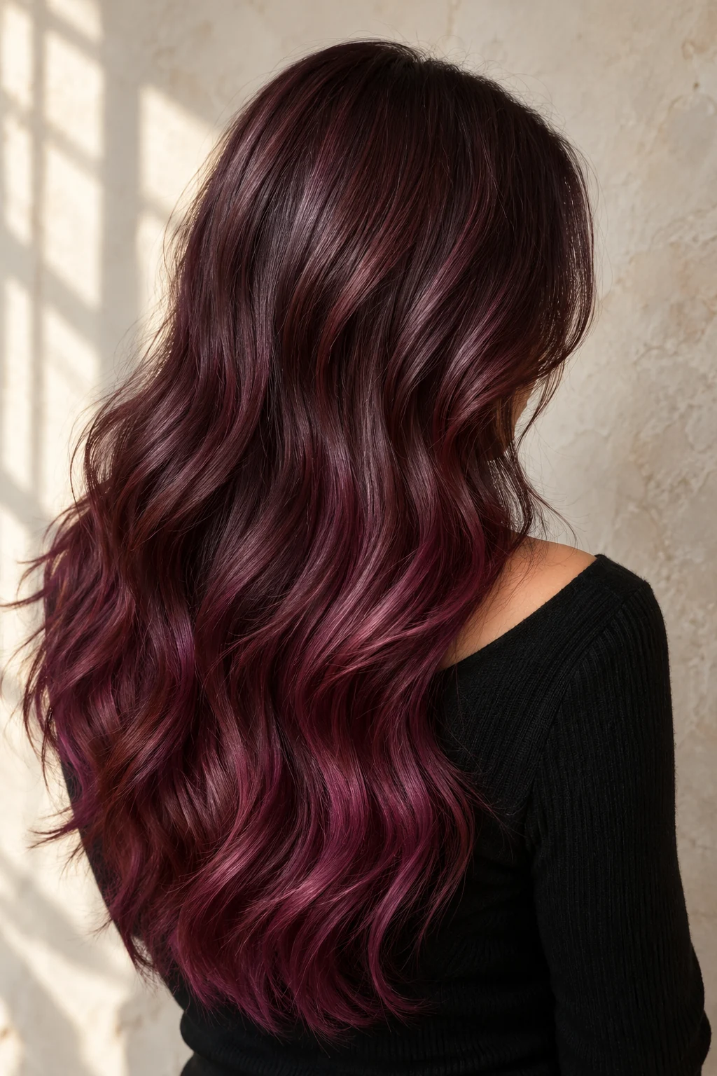 Deep plum hair melting into magenta waves